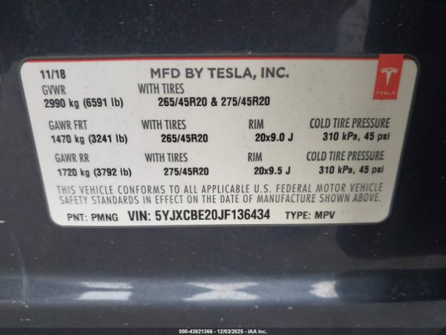 2018 TESLA MODEL X 5YJXCBE20JF136434 Photo 8
