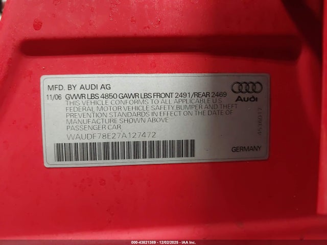 2007 AUDI A4 WAUDF78E27A127472 Photo 8