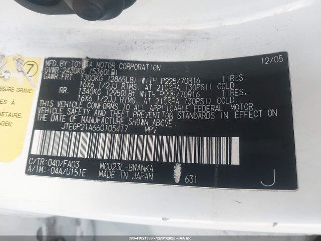 2006 TOYOTA HIGHLANDER JTEGP21A660105417 Photo 8