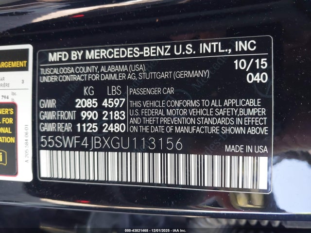 55SWF4JBXGU113156 Mercedes-Benz C 300 Sport