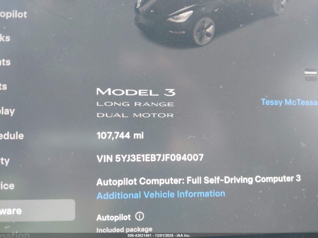 Продажа на аукционе авто 2018 Tesla Model 3 Long Range/performance, vin: 5YJ3E1EB7JF094007, номер лота: 43821481