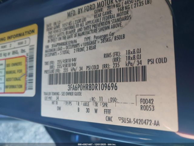 2013 FORD FUSION 3FA6P0HR8DR109696 Photo 8