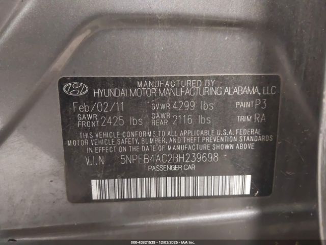 2011 HYUNDAI SONATA 5NPEB4AC2BH239698 Photo 8