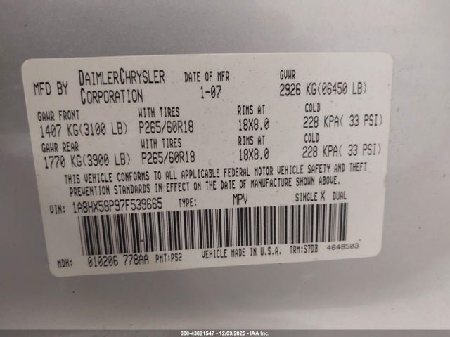 2007 CHRYSLER ASPEN 1A8HX58P97F539665 Photo 8