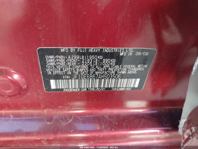 Aukcja sprzedaży 2010 Subaru Impreza 2.5i Premium, vin: JF1GE6B67AH503506, numer aukcji: 43821550