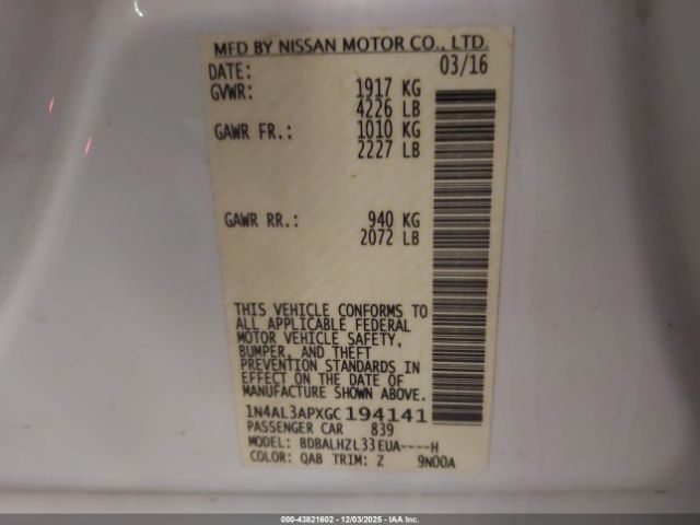 2016 NISSAN ALTIMA 1N4AL3APXGC194141 Photo 8