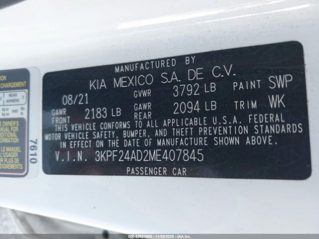 2021 KIA FORTE 3KPF24AD2ME407845 Photo 8