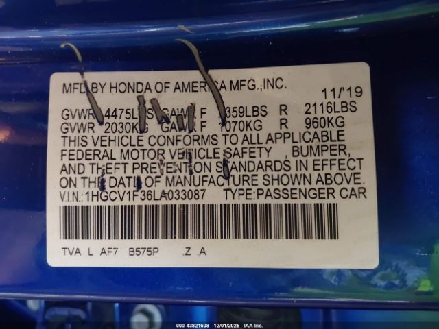 2020 HONDA ACCORD 1HGCV1F36LA033087 Photo 8