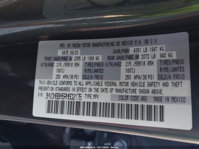43821614 :رقم المزاد ، 3MVDMBBM5RM602175 vin ، 2024 Mazda Cx-30 2.5 S Select Sport مزاد بيع