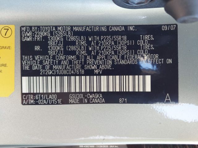 2008 LEXUS RX 350 2T2GK31U08C047618 Photo 8