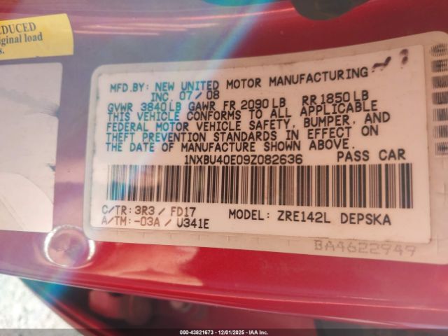 2009 TOYOTA COROLLA 1NXBU40E09Z082636 Photo 8