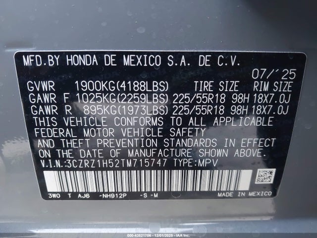 3CZRZ1H52TM715747 Honda Hr-v 2wd Sport