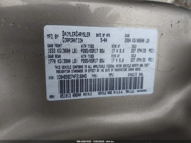 2004 DODGE DURANGO 1D8HB58D74F216045 Photo 8