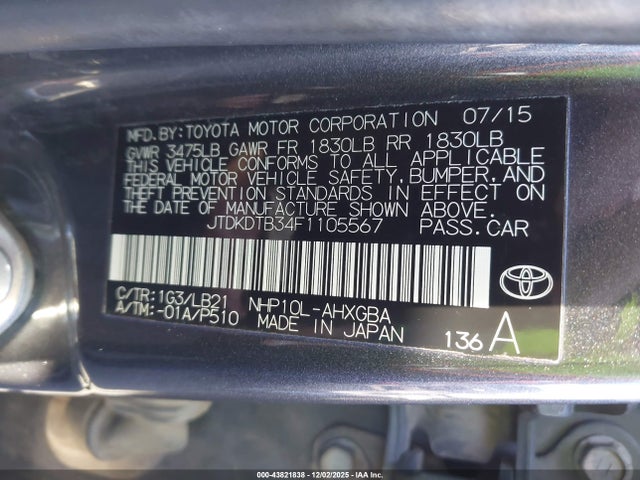 JTDKDTB34F1105567 Toyota Prius C Four