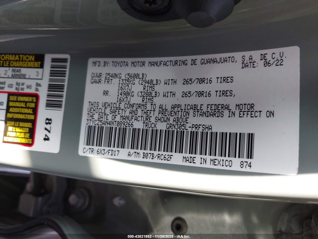 3TYCZ5AN4NT089266 Toyota Tacoma Sr5 V6
