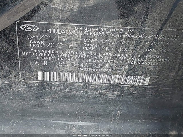2013 Hyundai Elantra Gls მანქანა იყიდება აუქციონზე, vin: 5NPDH4AE8DH438334, აუქციონის ნომერი: 43821956