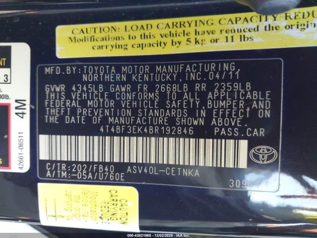 2011 TOYOTA CAMRY 4T4BF3EK4BR192846 Photo 8