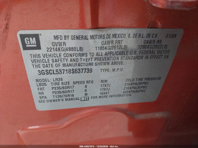 Продаж на аукціоні авто 2008 Saturn Vue V6 Xr, vin: 3GSCL53718S637739, номер лоту: 43821974