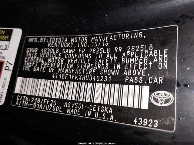 Toyota CAMRY SE 2017 4T1BF1FKXHU340231 Image 9