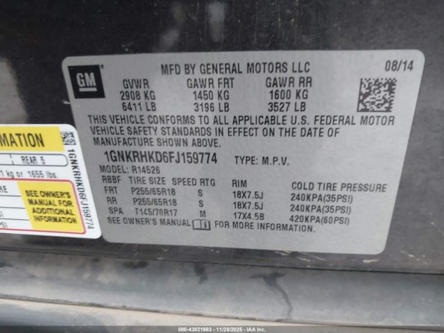 2015 CHEVROLET TRAVERSE 1GNKRHKD6FJ159774 Photo 8