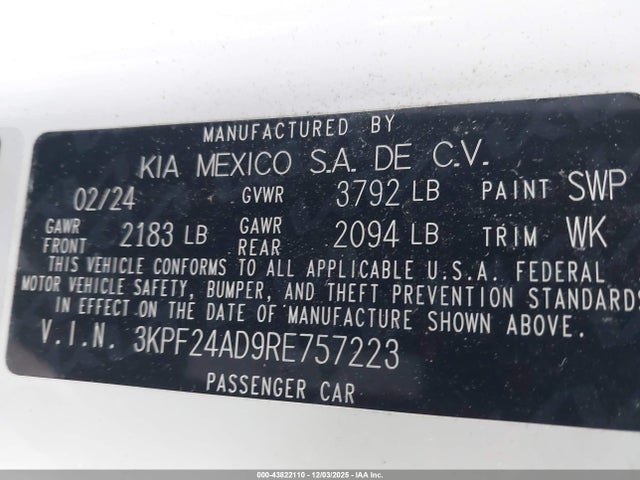 3KPF24AD9RE757223 KIA Forte Lxs