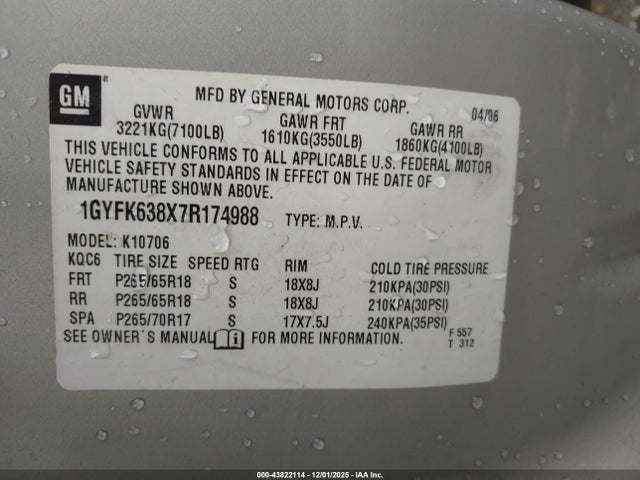 2007 CADILLAC ESCALADE 1GYFK638X7R174988 Photo 8