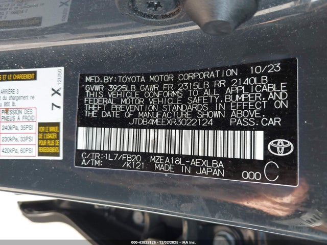 JTDB4MEEXR3022124 Toyota COROLLA LE