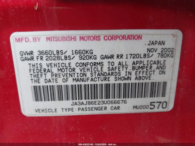 2003 MITSUBISHI LANCER JA3AJ86E23U066676 Photo 8