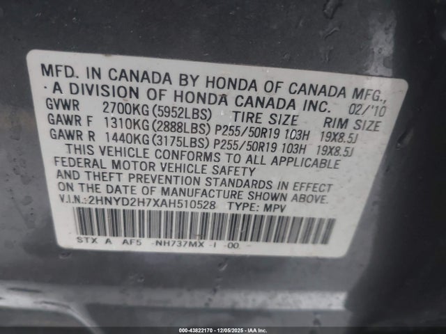 Aukcja sprzedaży 2010 Acura Mdx Advance Package, vin: 2HNYD2H7XAH510528, numer aukcji: 43822170