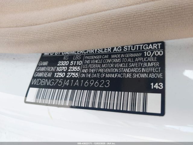 2001 MERCEDES-BENZ S 500 WDBNG75J41A169623 Photo 8