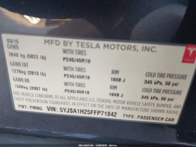 2015 TESLA MODEL S 5YJSA1H25FFP71842 Photo 8