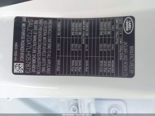SALZT2GX7LH057873 Land Rover Range Rover Evoque R-dynamic S