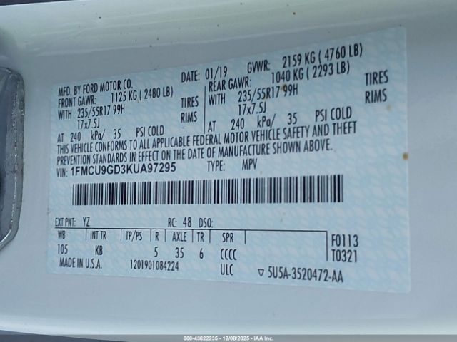 2019 FORD ESCAPE 1FMCU9GD3KUA97295 Photo 8