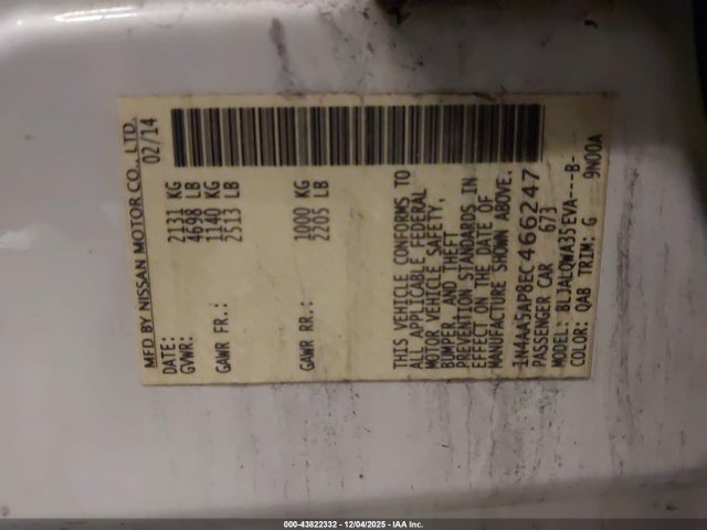 1N4AA5AP8EC466247 Nissan Maxima 3.5 S/3.5 Sv