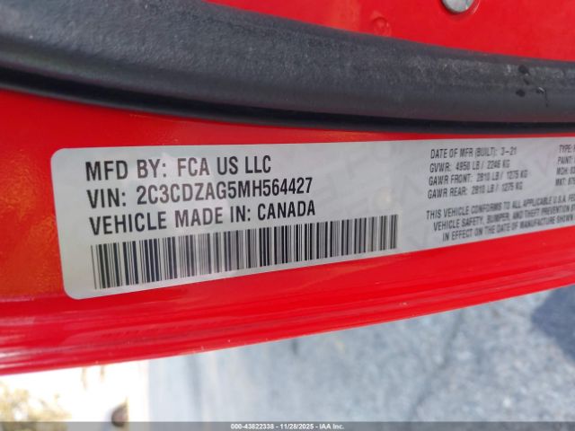 2021 DODGE CHALLENGER 2C3CDZAG5MH564427 Photo 8
