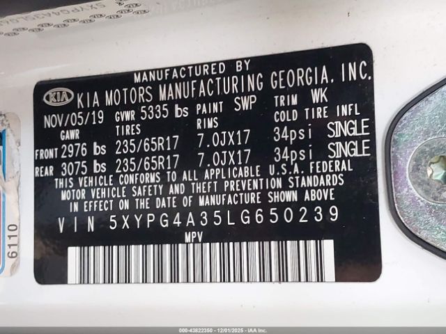 2020 KIA SORENTO 5XYPG4A35LG650239 Photo 8