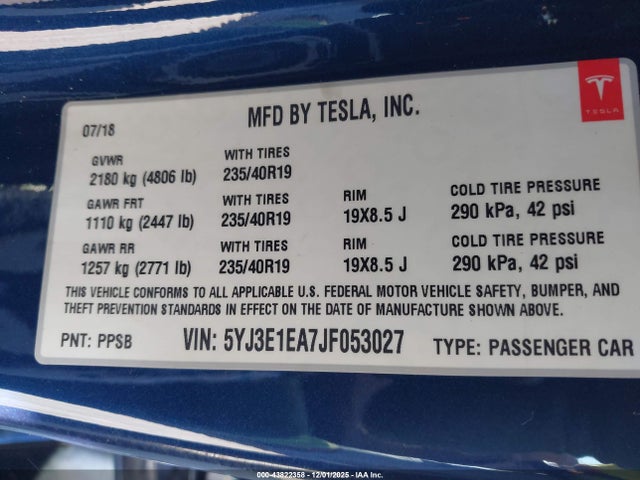 2018 TESLA MODEL 3 5YJ3E1EA7JF053027 Photo 8
