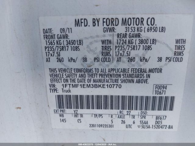 2011 FORD F-150 1FTMF1EM3BKE10770 Photo 8