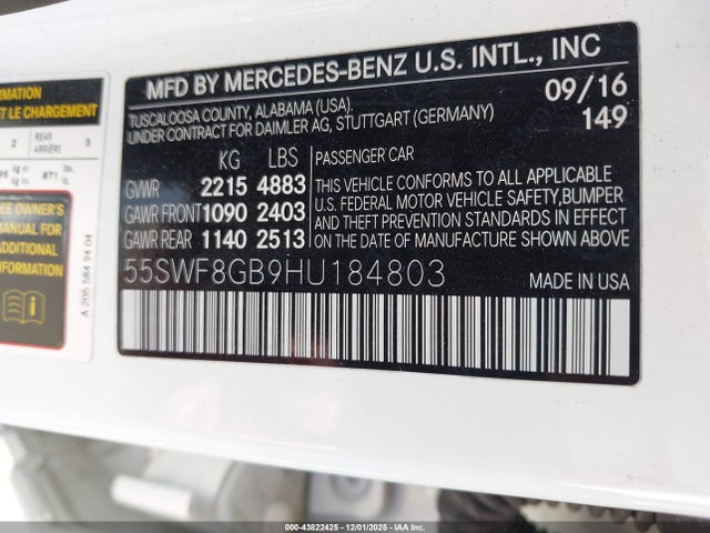 55SWF8GB9HU184803 Mercedes-Benz Amg C 63
