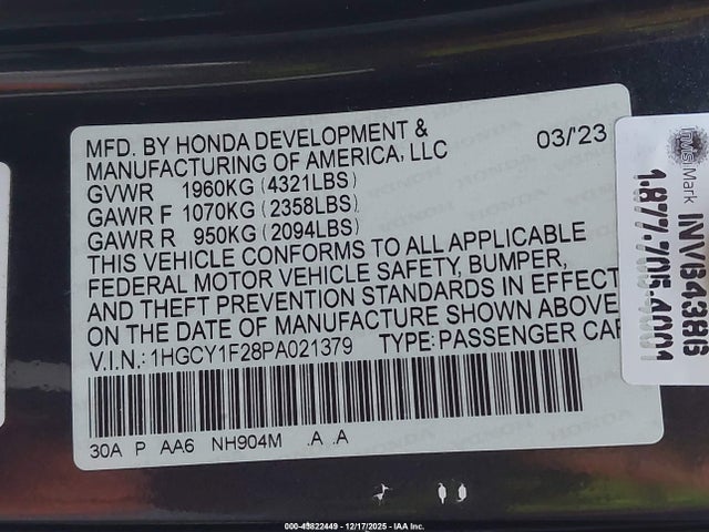 1HGCY1F28PA021379 Honda ACCORD LX