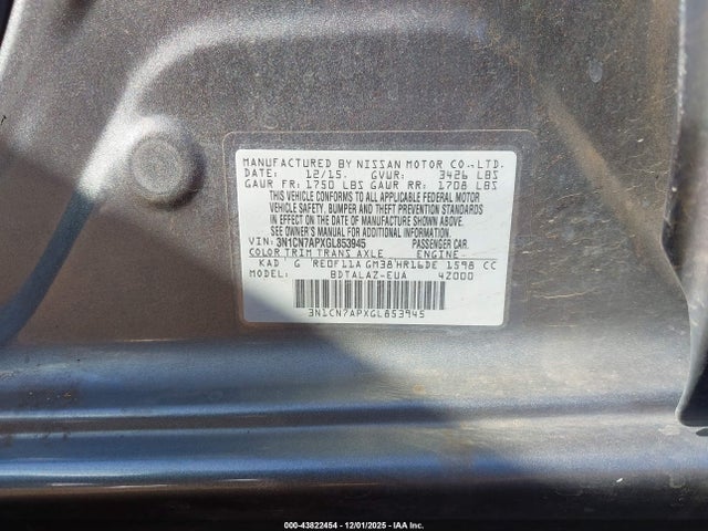3N1CN7APXGL853945 Nissan Versa 1.6 S+