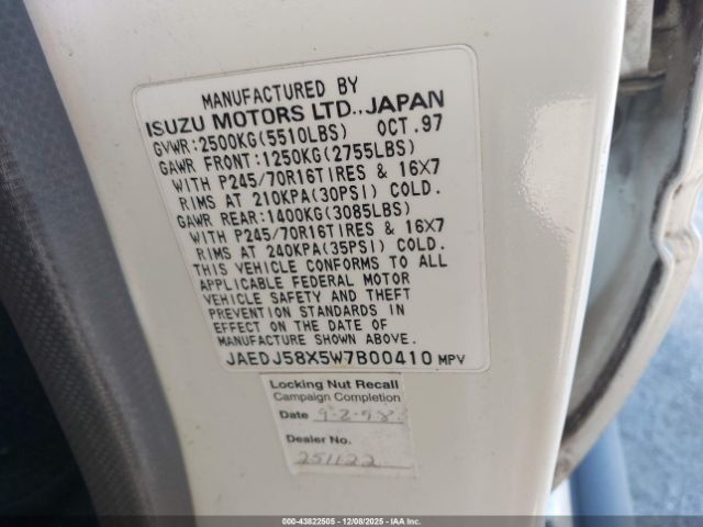 1998 ACURA SLX JAEDJ58X5W7B00410 Photo 8