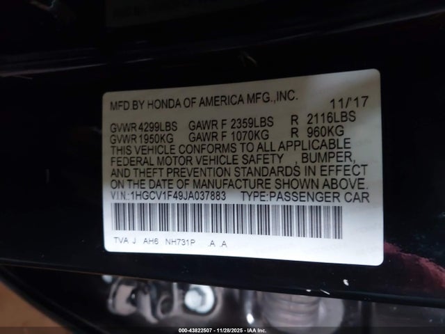 1HGCV1F49JA037883 Honda ACCORD EX