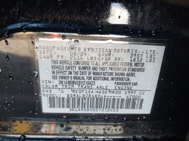 3N1AB8BV0SY210423 Nissan SENTRA S