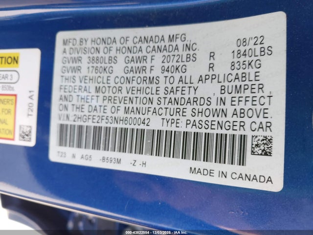 2022 HONDA CIVIC 2HGFE2F53NH600042 Photo 8