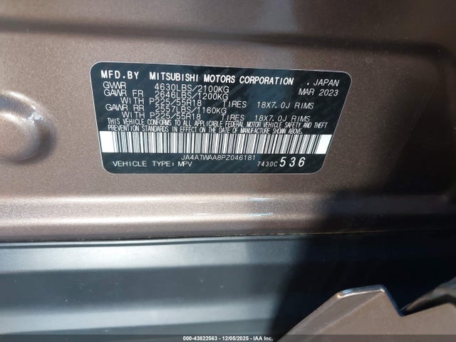 Продаж на аукціоні авто 2023 Mitsubishi Eclipse Cross Sel S-awc, vin: JA4ATWAA8PZ046181, номер лоту: 43822563