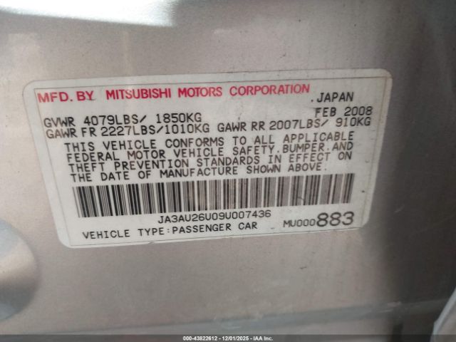 2009 MITSUBISHI LANCER JA3AU26U09U007436 Photo 8