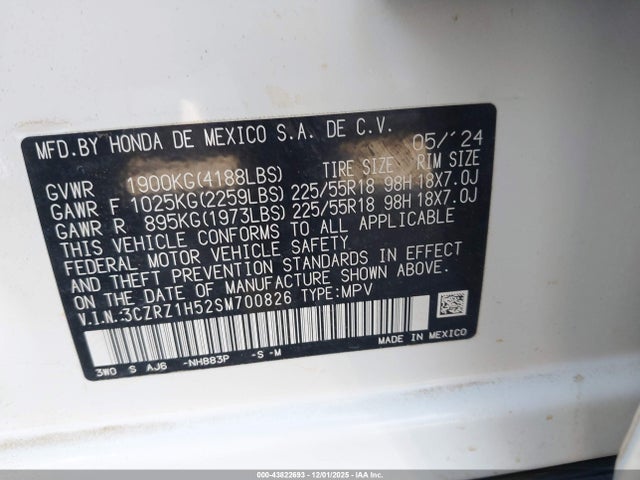 3CZRZ1H52SM700826 Honda Hr-v 2wd Sport