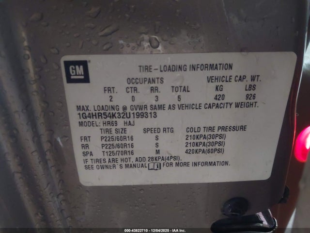 43822710 :رقم المزاد ، 1G4HR54K32U199313 vin ، 2002 Buick Lesabre Limited مزاد بيع