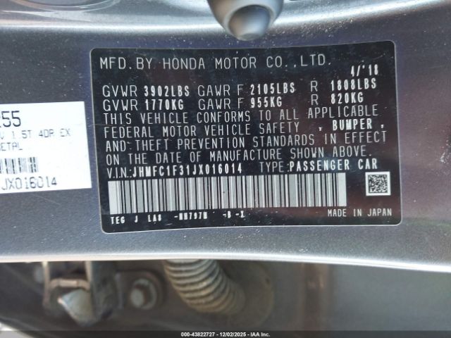 2018 HONDA CIVIC JHMFC1F31JX016014 Photo 8